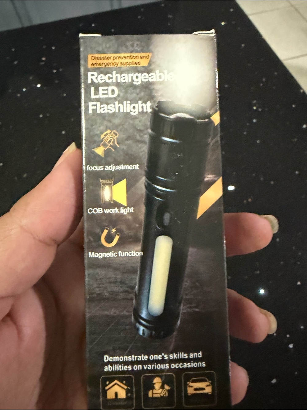 Rechargeable Black LED Flashlight with COB Work Light